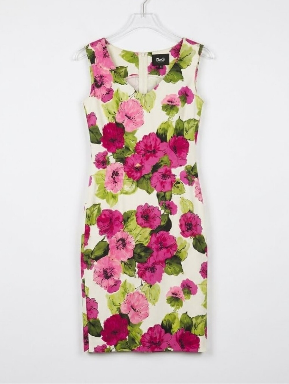 D&G Vintage Pink & Green Floral Sleeveless Shift Dress. Size EU 42